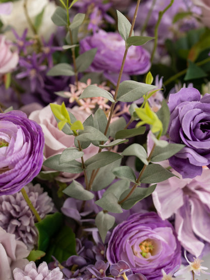 Violet Garden Roses Spray Roses Ranunculus Tulips Floral Table Centerpiece for Wedding Reception in Violet Garden | Greta