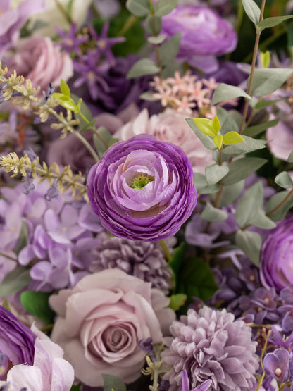 Violet Garden Roses Spray Roses Ranunculus Tulips Floral Table Centerpiece for Wedding Reception in Violet Garden | Greta