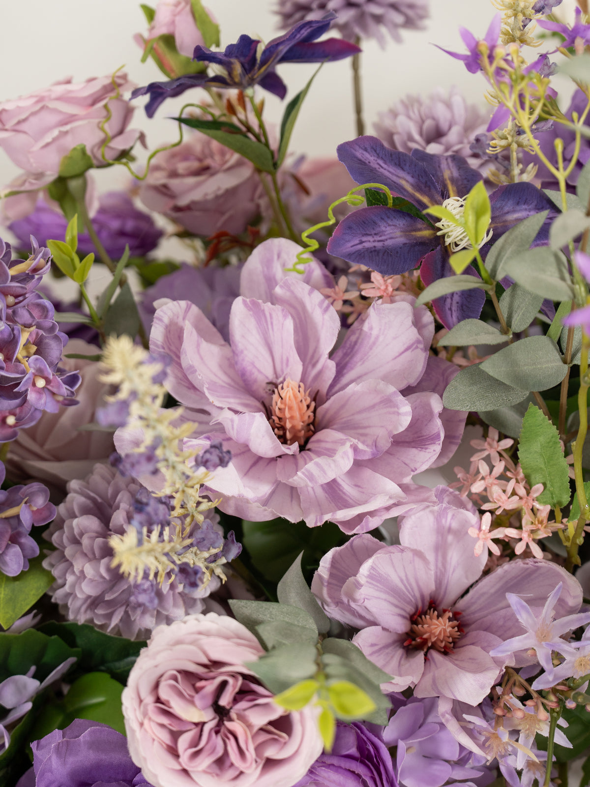 Violet Garden Roses Spray Roses Ranunculus Tulips Floral Table Centerpiece for Wedding Reception in Violet Garden | Greta