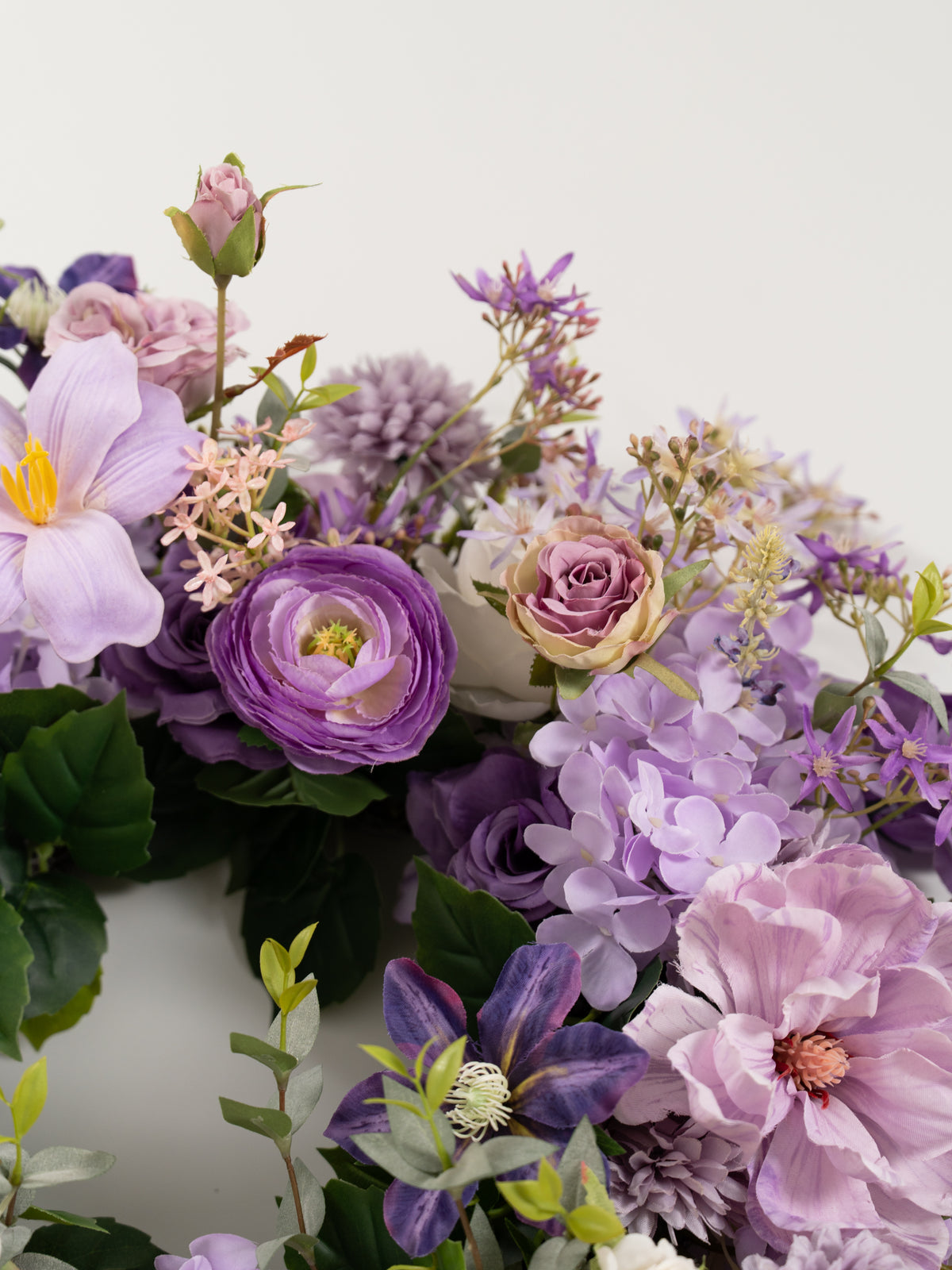 23.6″ Garden Roses Ranunculus Clematis Parvi Wreath for Wedding or Home Door in Violet Garden |Greta