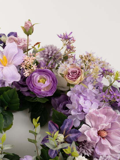 23.6″ Garden Roses Ranunculus Clematis Parvi Wreath for Wedding or Home Door in Violet Garden |Greta