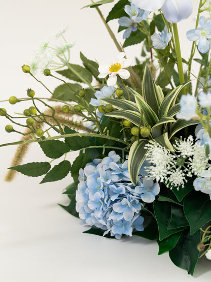 9" Tulips Greeenry Ammi Magus Small Floral Centerpiece for Wedding Reception Guest Tables in Powder Blue Meadow | Cora
