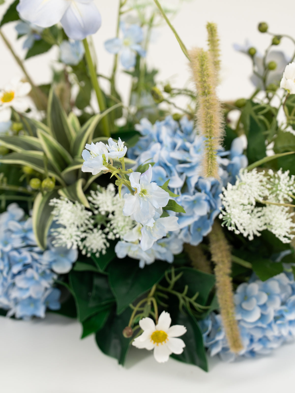 9" Tulips Greeenry Ammi Magus Small Floral Centerpiece for Wedding Reception Guest Tables in Powder Blue Meadow | Cora