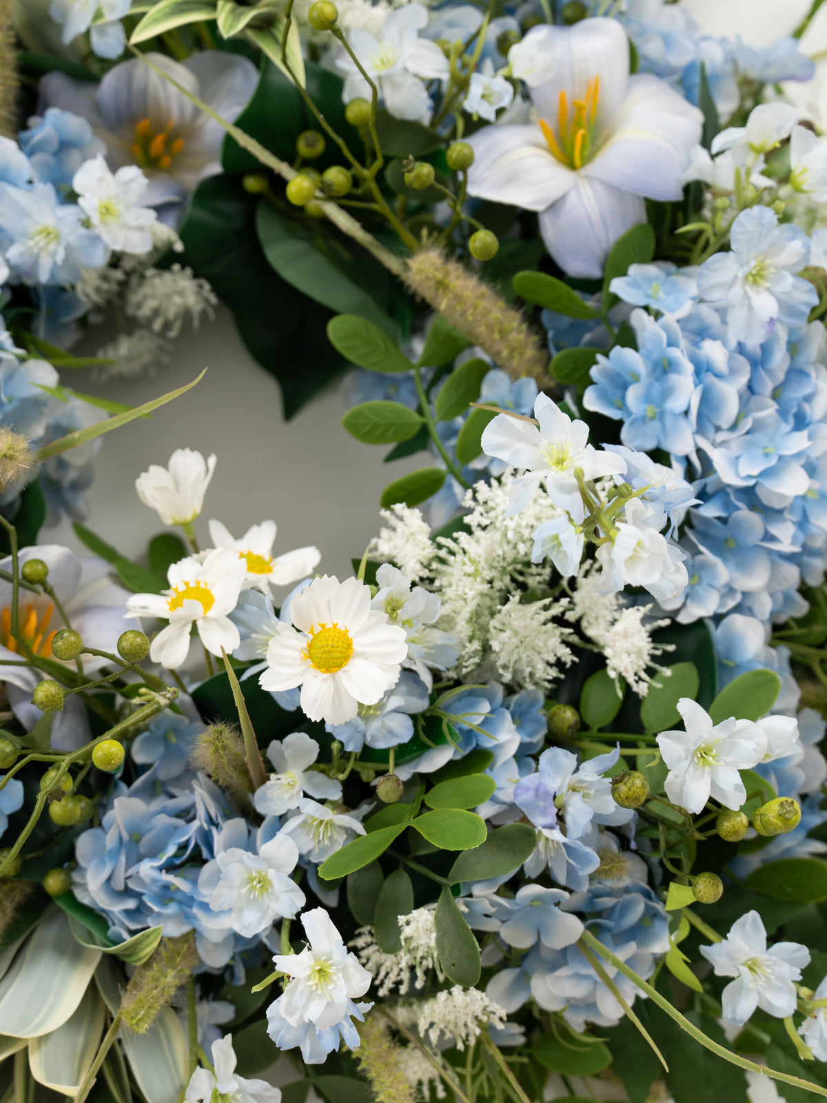 23.6″ Powder Larkspur Bristlegrass Wreath for Wedding or Home Door in Powder Blue Meadow | Cora