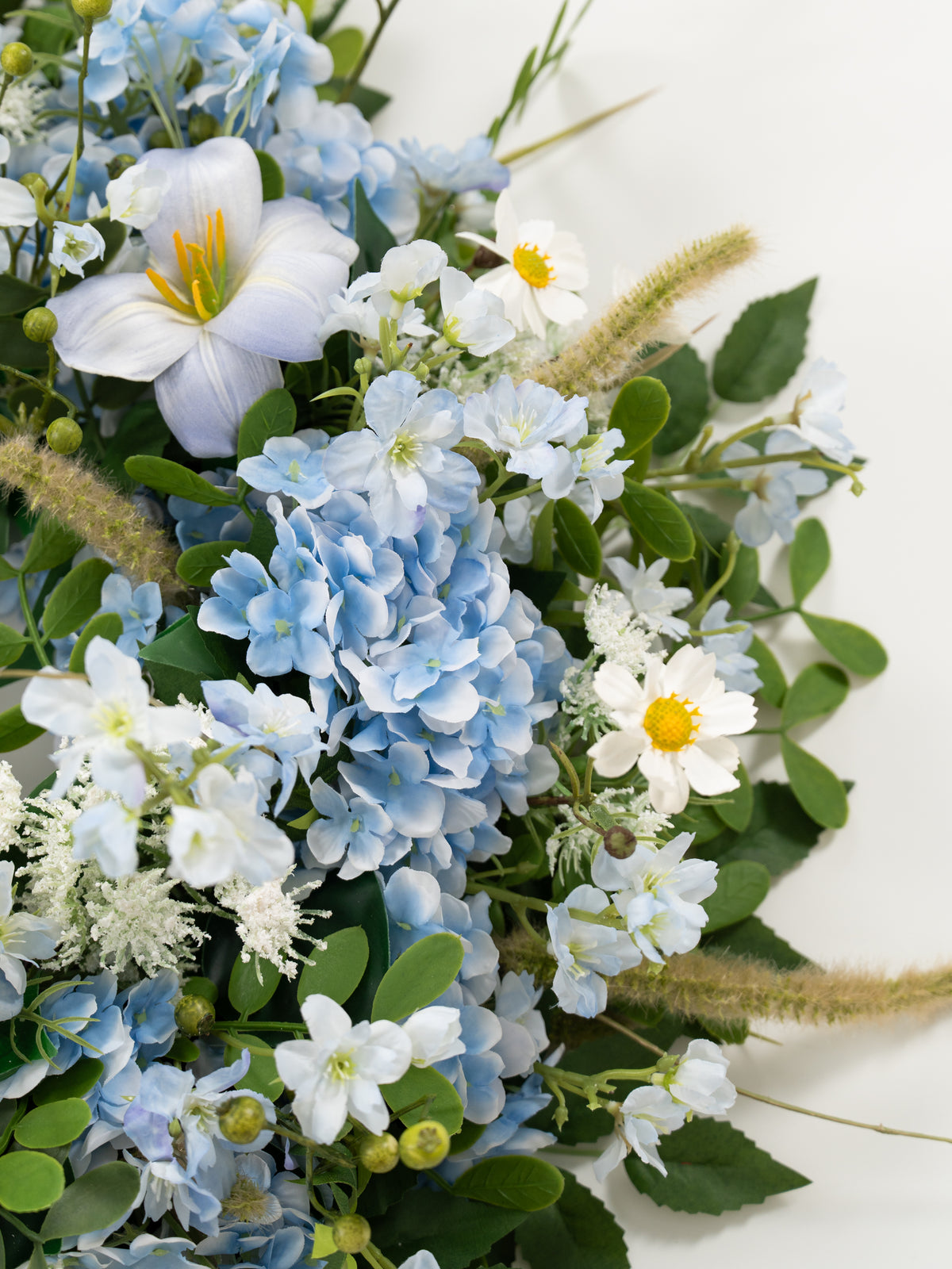 23.6″ Powder Larkspur Bristlegrass Wreath for Wedding or Home Door in Powder Blue Meadow | Cora