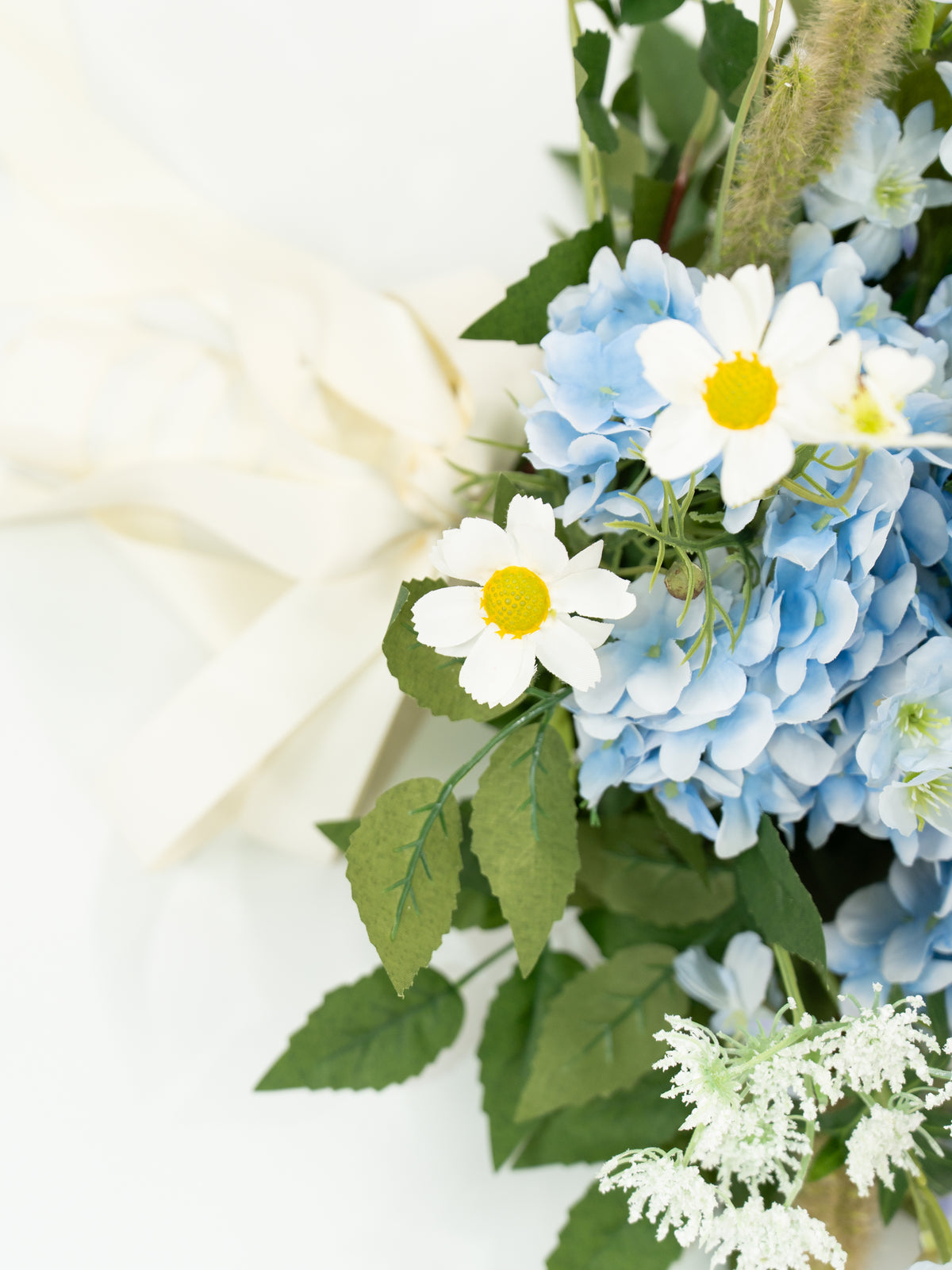 Delicate 13-Inch Round Shape Hydrangea Larkspur Ammi Magus and Wildflower Bridal Bouquet for Wedding Ceremony and Photos in Powder Blue Meadow | Cora
