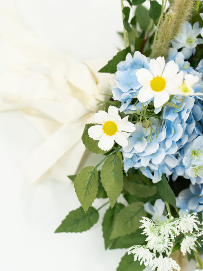 Delicate 13-Inch Round Shape Hydrangea Larkspur Ammi Magus and Wildflower Bridal Bouquet for Wedding Ceremony and Photos in Powder Blue Meadow | Cora