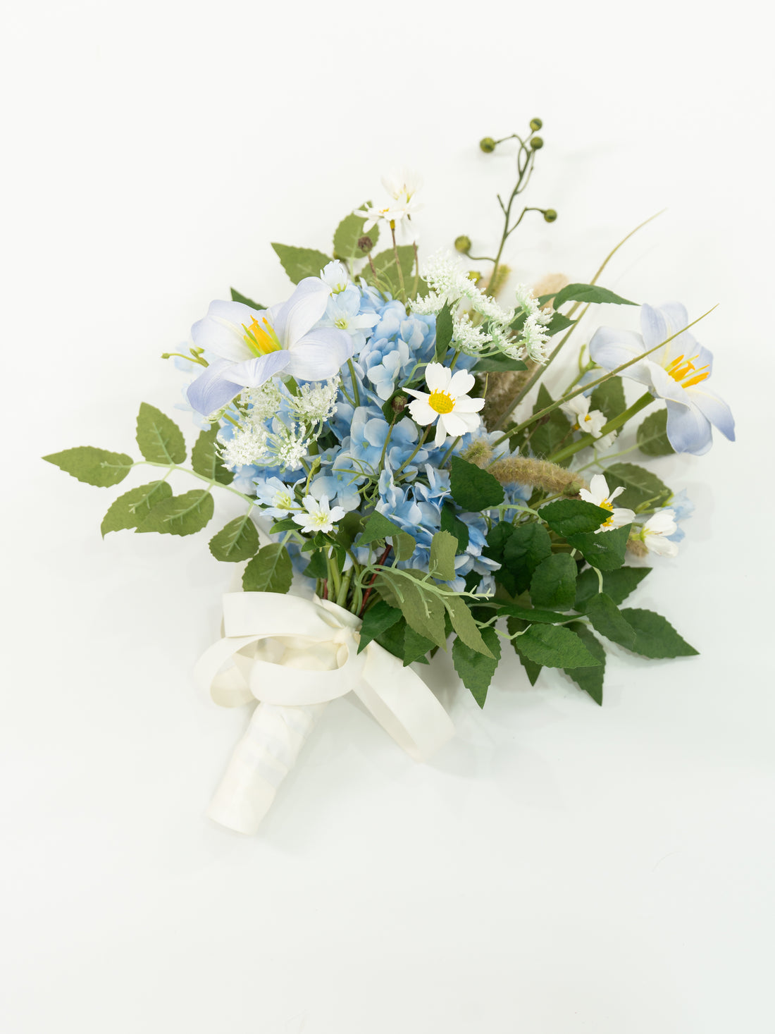 7-Inch Tulips Hydrangea Ammi Magus Hand-Tied Bridesmaids’ Bouquet for Wedding Ceremony and Bridal Party in Powder Blue Meadow | Cora(Set of 2)
