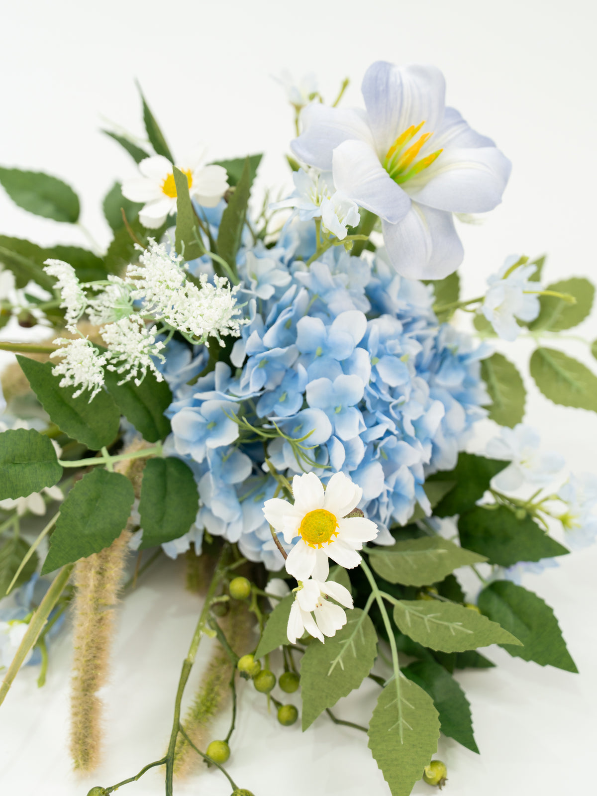 7-Inch Tulips Hydrangea Ammi Magus Hand-Tied Bridesmaids’ Bouquet for Wedding Ceremony and Bridal Party in Powder Blue Meadow | Cora(Set of 2)