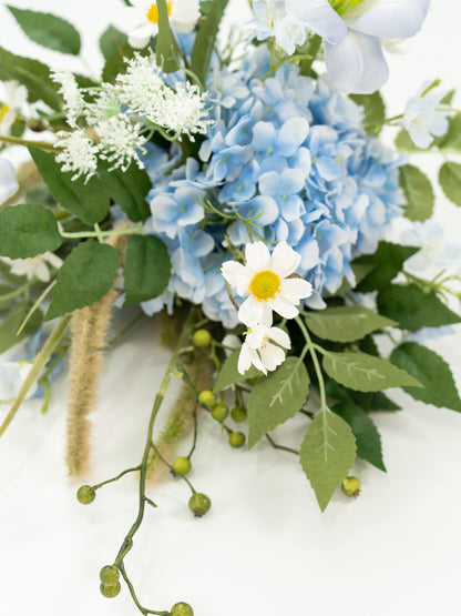 7-Inch Tulips Hydrangea Ammi Magus Hand-Tied Bridesmaids’ Bouquet for Wedding Ceremony and Bridal Party in Powder Blue Meadow | Cora(Set of 2)