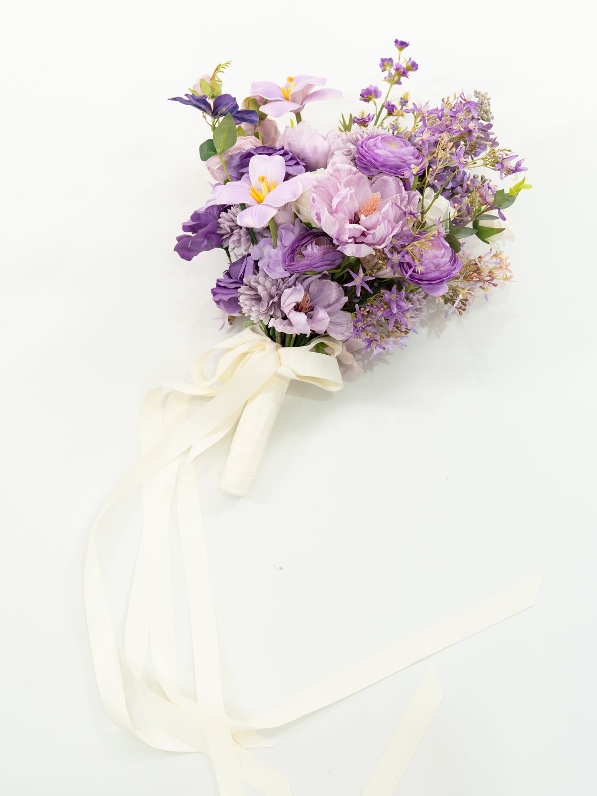 Delicate 13-Inch lilac, garden roses, larkspur parvi / hand-tied Bridal Bouquet for Wedding Ceremony and Photos in Violet Garden | Greta