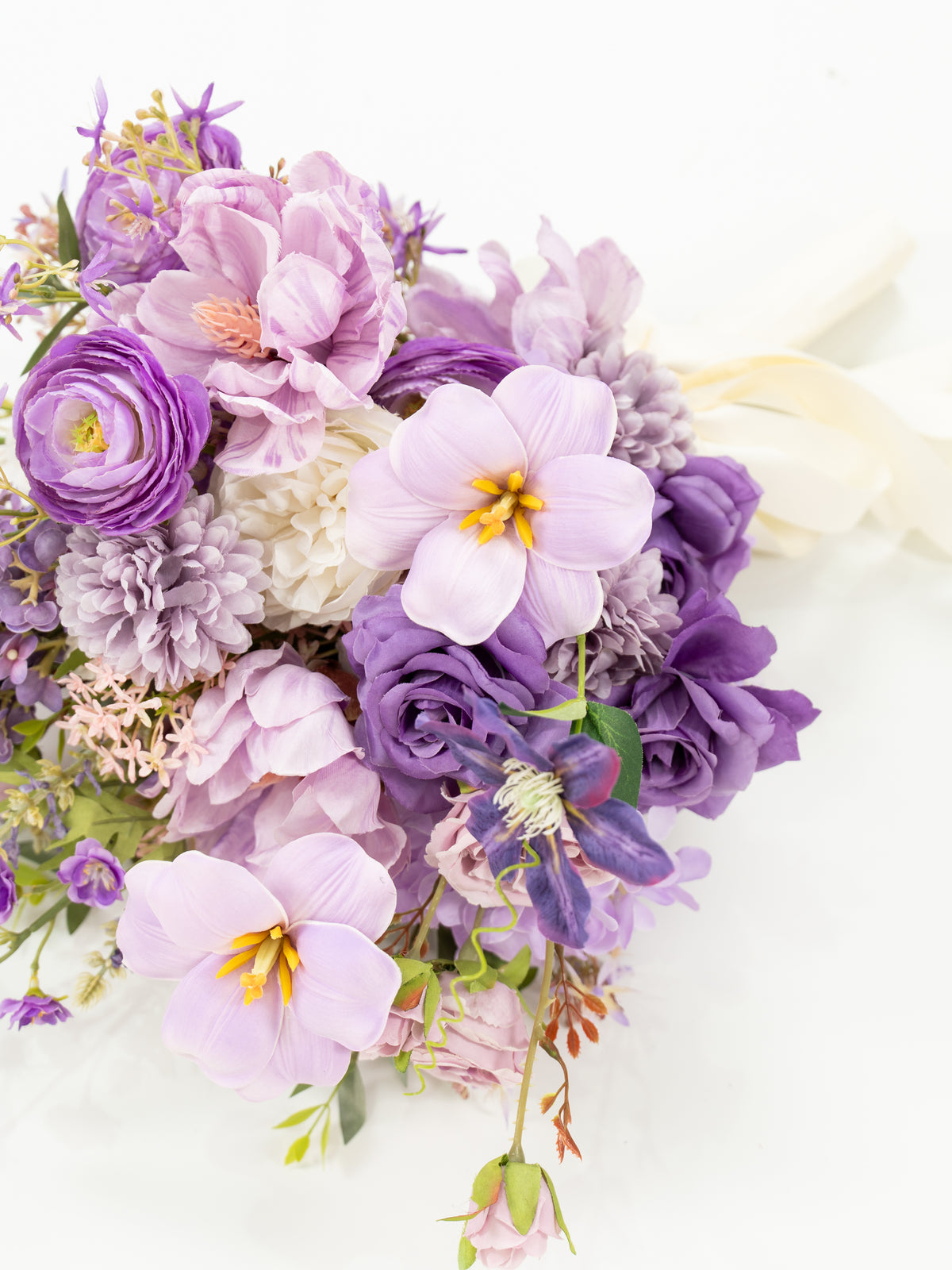 Delicate 13-Inch lilac, garden roses, larkspur parvi / hand-tied Bridal Bouquet for Wedding Ceremony and Photos in Violet Garden | Greta