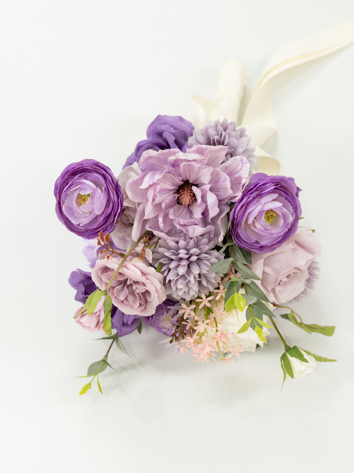 Graceful 7-Inch Roses Parvi Ranunculus Bridesmaids’ Bouquet for Wedding Ceremony and Bridal Party in Violet Garden | Greta(Set of 2)