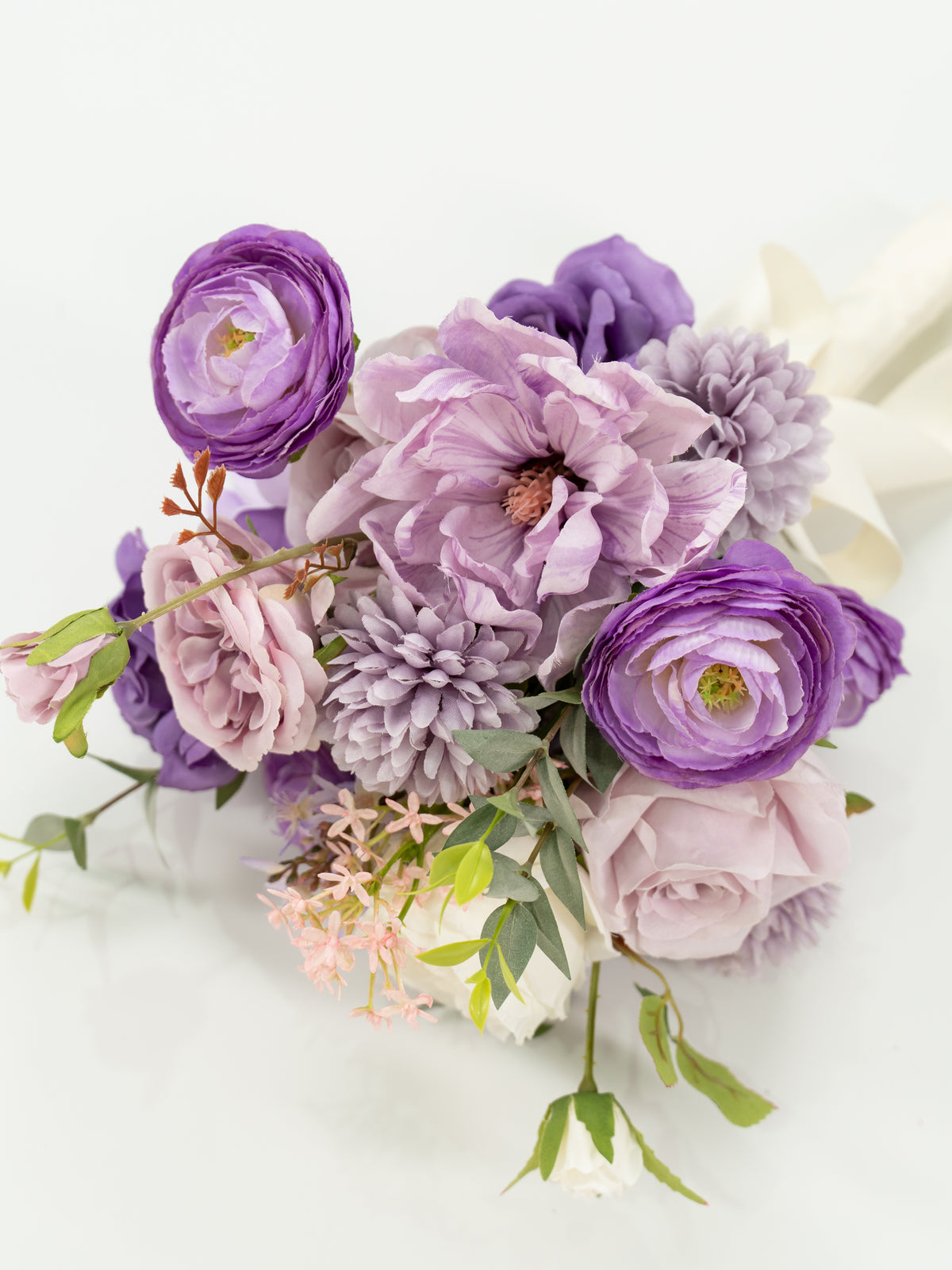 Graceful 7-Inch Roses Parvi Ranunculus Bridesmaids’ Bouquet for Wedding Ceremony and Bridal Party in Violet Garden | Greta(Set of 2)