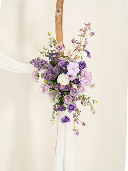 Violet Garden Rpses Lilac Clematis Parvi Floral Arch with Draping for Wedding Ceremony &amp; Reception Backdrop in Violet Garden | Greta