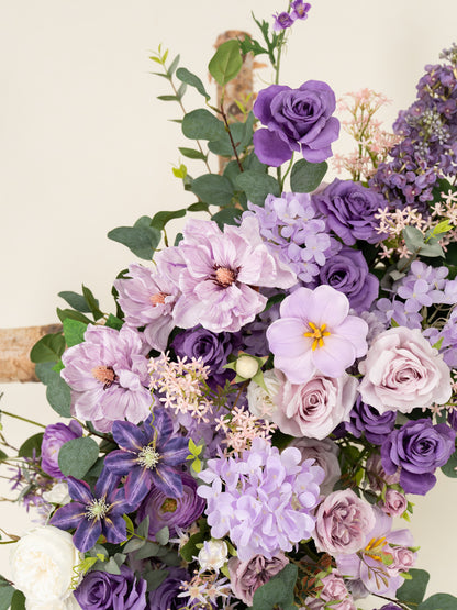 Violet Garden Rpses Lilac Clematis Parvi Floral Arch with Draping for Wedding Ceremony &amp; Reception Backdrop in Violet Garden | Greta