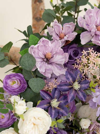 Violet Garden Rpses Lilac Clematis Parvi Floral Arch with Draping for Wedding Ceremony &amp; Reception Backdrop in Violet Garden | Greta