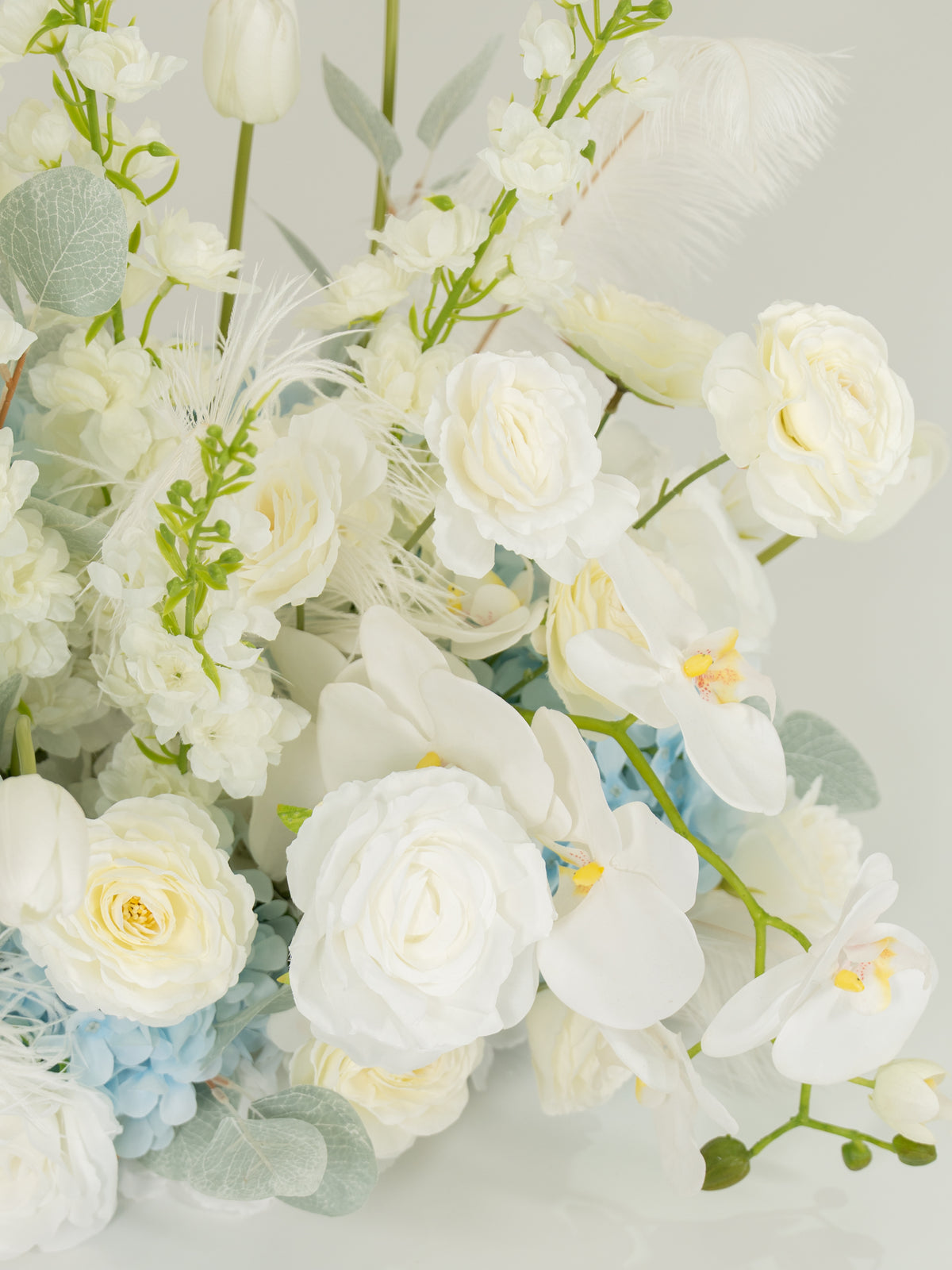 Elegant Roses, Delphinium &amp; Phalaenopsis Aisle Flower for Wedding Ceremony and Aisle Decor in Baby Blue &amp; Ivory | Serena(1, 2, 4 or 8 pieces)