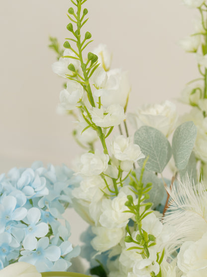 Elegant Roses, Delphinium &amp; Phalaenopsis Aisle Flower for Wedding Ceremony and Aisle Decor in Baby Blue &amp; Ivory | Serena(1, 2, 4 or 8 pieces)