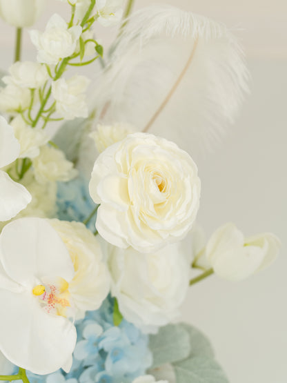 Elegant Roses, Delphinium &amp; Phalaenopsis Aisle Flower for Wedding Ceremony and Aisle Decor in Baby Blue &amp; Ivory | Serena(1, 2, 4 or 8 pieces)