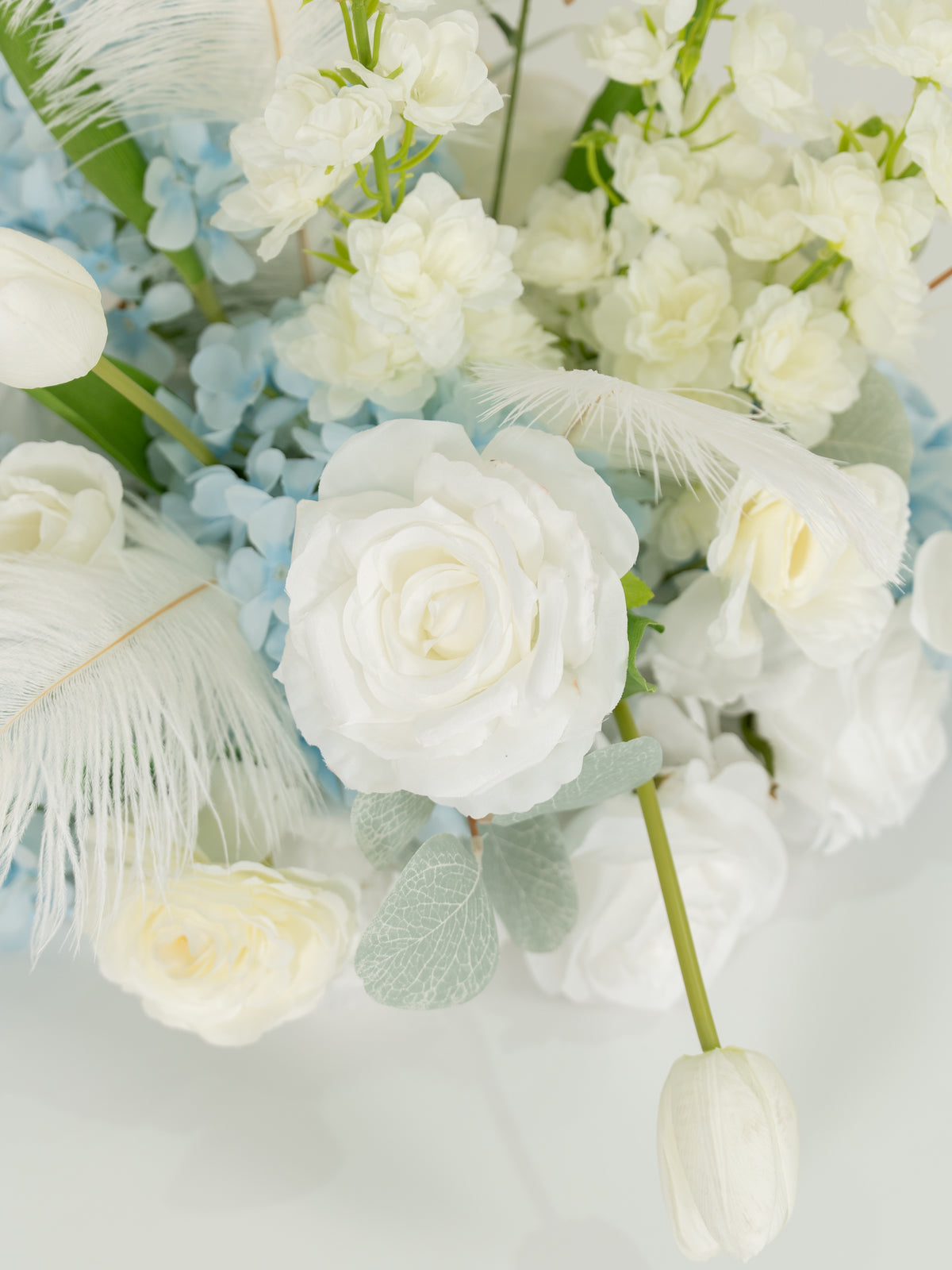 Elegant Roses, Tulips &amp; Delphinium Small Centerpiece for Wedding Reception and Table Decor in Baby Blue &amp; Ivory | Serena (2, 4 or 8 pieces)