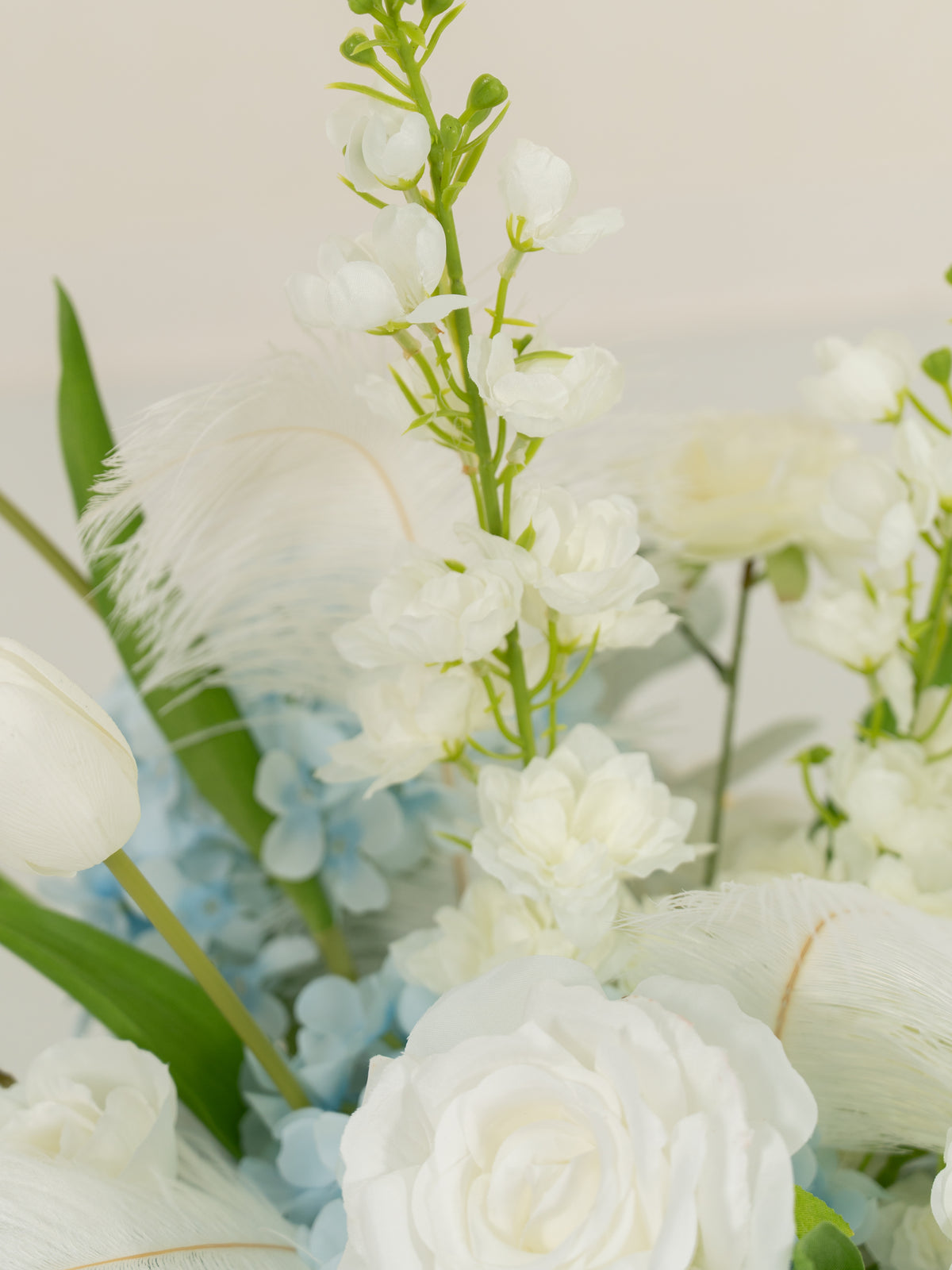 Elegant Roses, Tulips &amp; Delphinium Small Centerpiece for Wedding Reception and Table Decor in Baby Blue &amp; Ivory | Serena (2, 4 or 8 pieces)