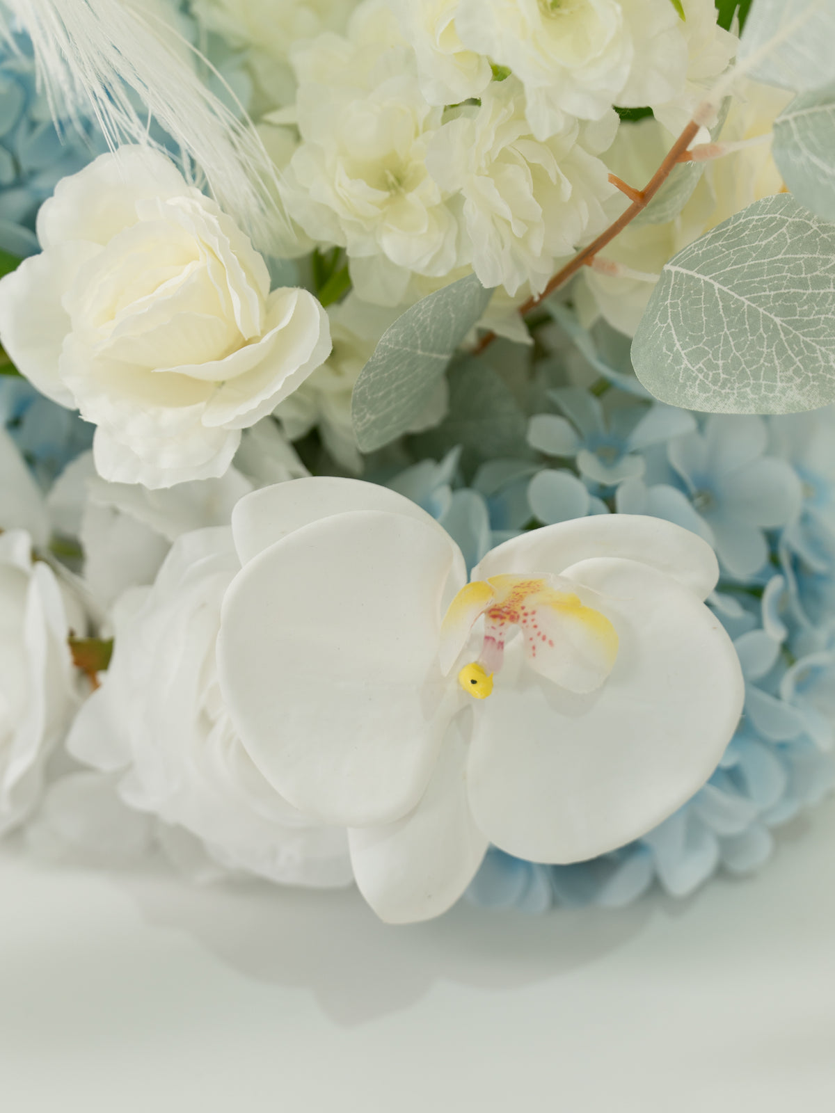 Elegant Roses, Tulips &amp; Delphinium Small Centerpiece for Wedding Reception and Table Decor in Baby Blue &amp; Ivory | Serena (2, 4 or 8 pieces)