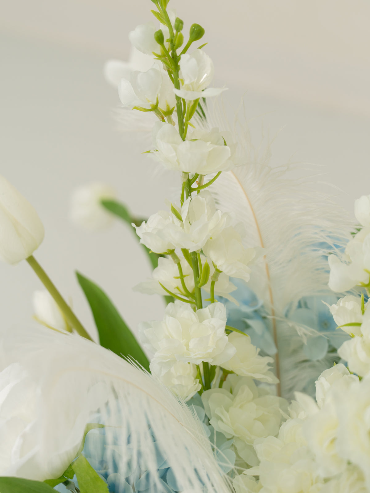 Elegant Roses, Tulips &amp; Delphinium Small Centerpiece for Wedding Reception and Table Decor in Baby Blue &amp; Ivory | Serena (2, 4 or 8 pieces)