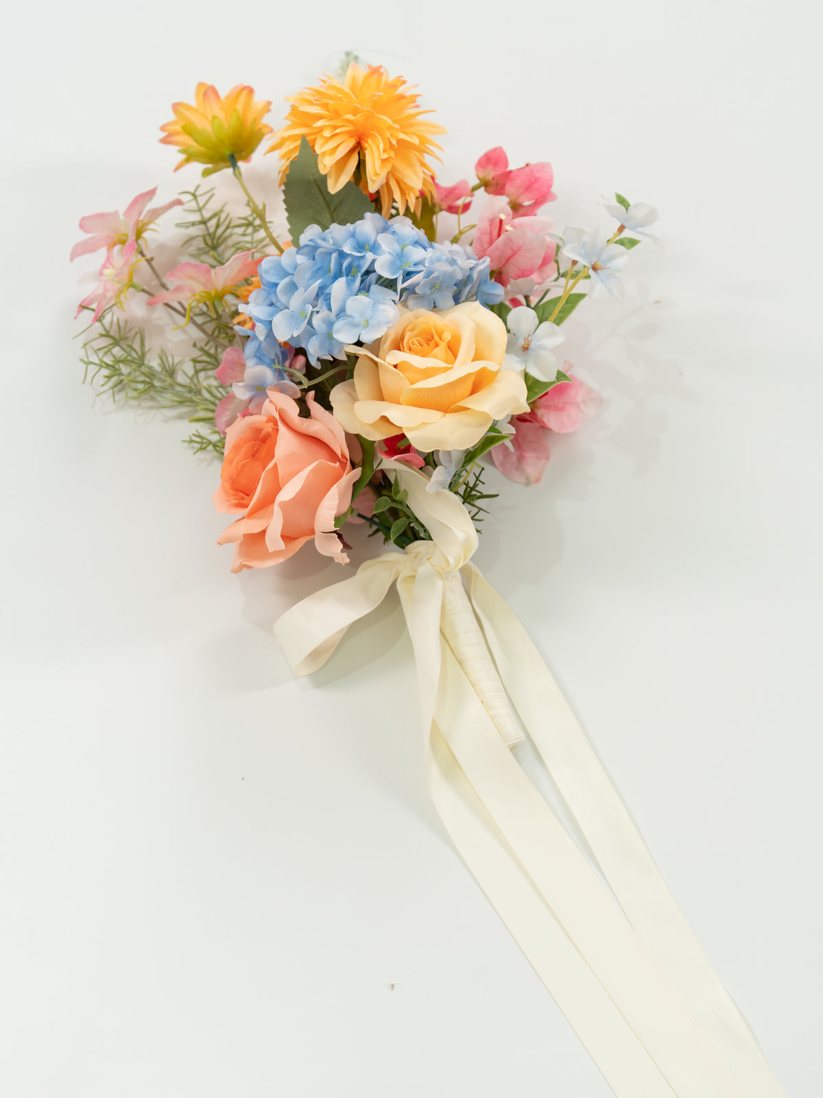17.7″ Airy Hydrangeas, Dahlias &amp; Garden Roses Chair Flower for Wedding Ceremony and Reception in Coral &amp; Pink | Grace(Set of 2)