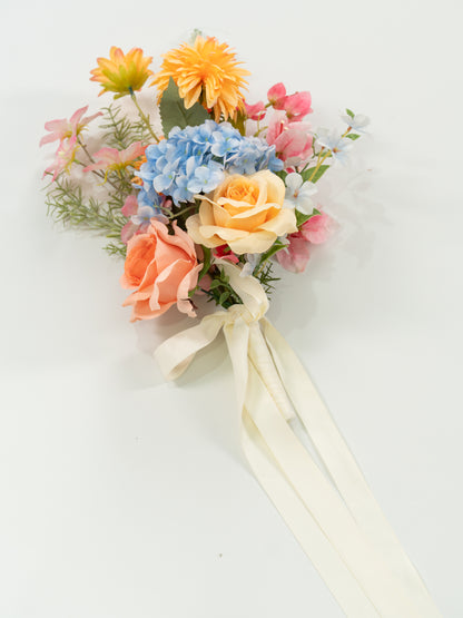 17.7″ Airy Hydrangeas, Dahlias &amp; Garden Roses Chair Flower for Wedding Ceremony and Reception in Coral &amp; Pink | Grace(Set of 2)