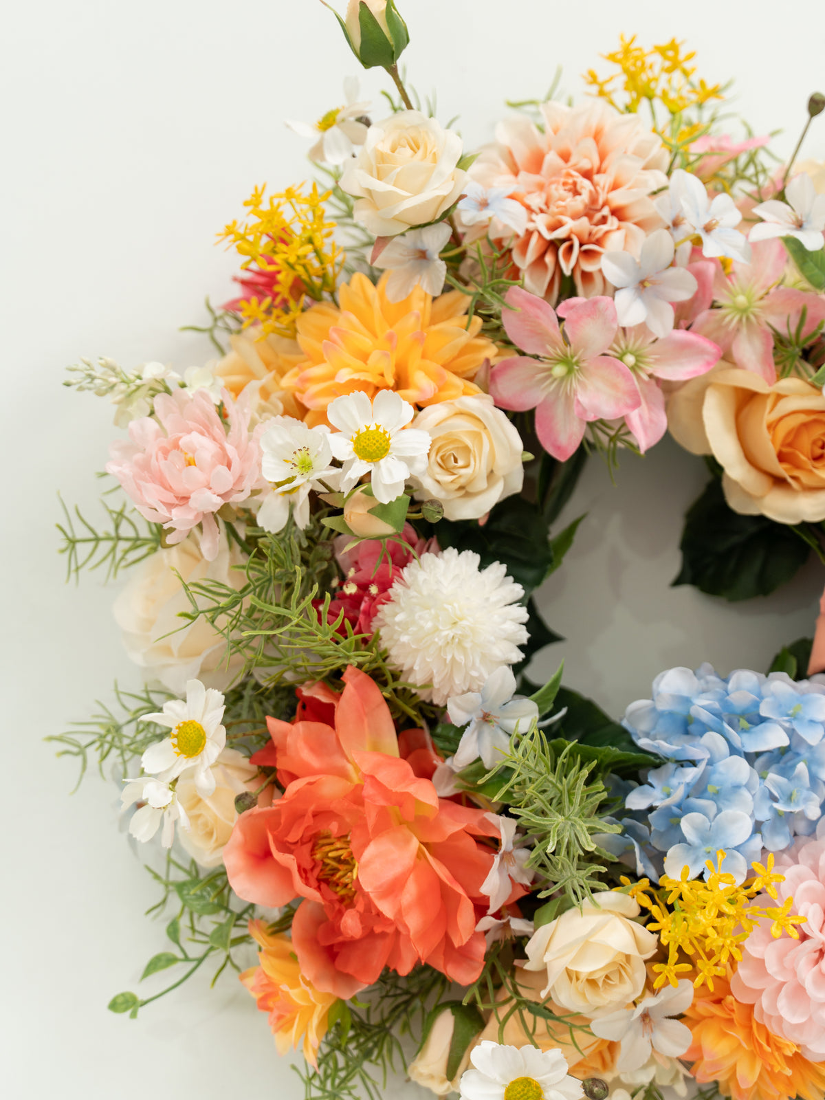 23.6 Charming Dahlias, Coral Charm Peonies &amp; Daisies Wreath for Wedding or Home Door Decor in Coral &amp; Pink | Grace