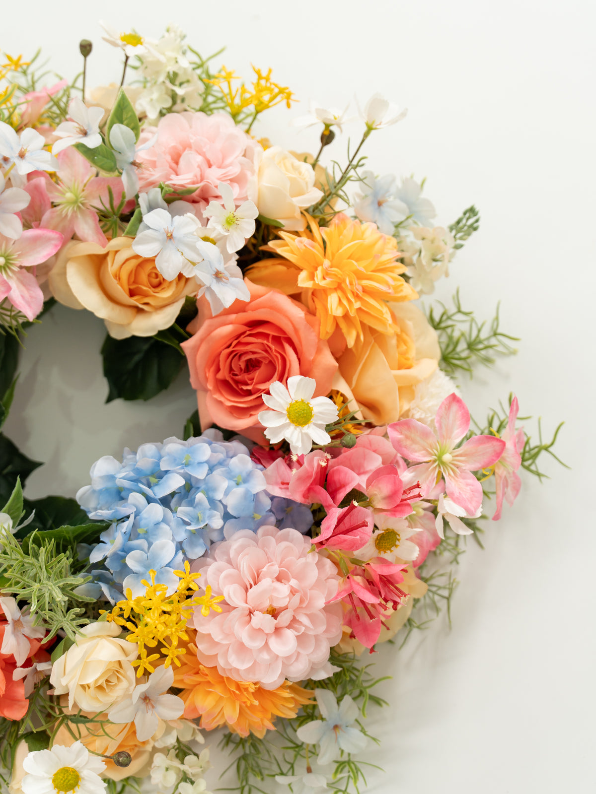 23.6 Charming Dahlias, Coral Charm Peonies &amp; Daisies Wreath for Wedding or Home Door Decor in Coral &amp; Pink | Grace