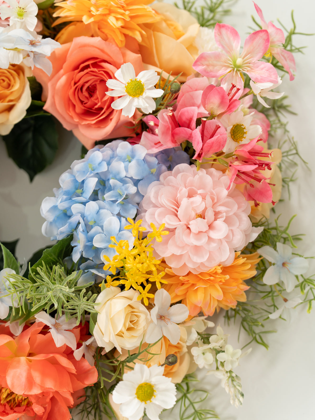 23.6 Charming Dahlias, Coral Charm Peonies &amp; Daisies Wreath for Wedding or Home Door Decor in Coral &amp; Pink | Grace