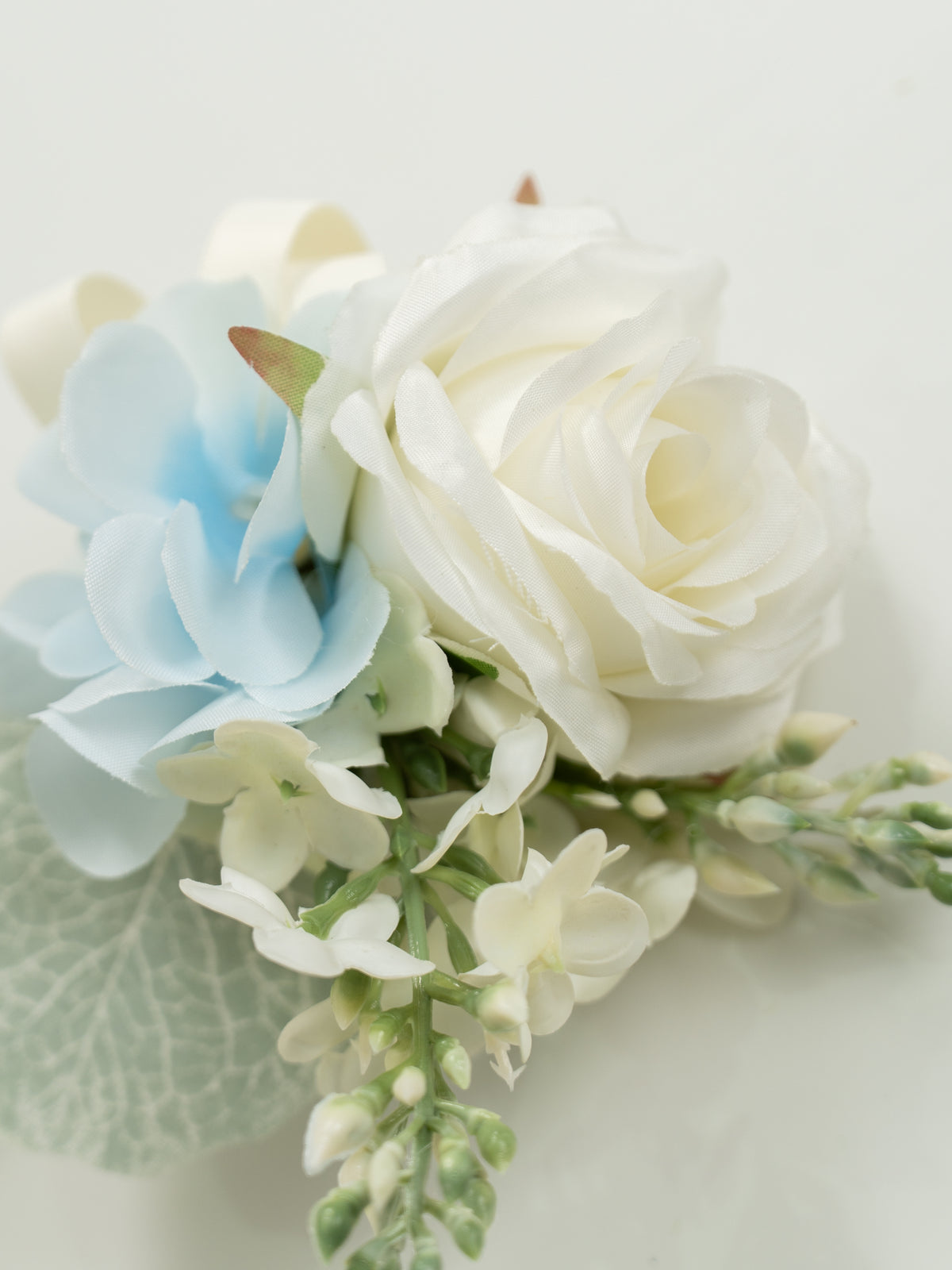 3.5 Inches Elegant Spray Roses &amp; Salvia Wrist Corsage for Wedding Ceremony and Bridal Party in Baby Blue &amp; Ivory | Serena(Set of 6)