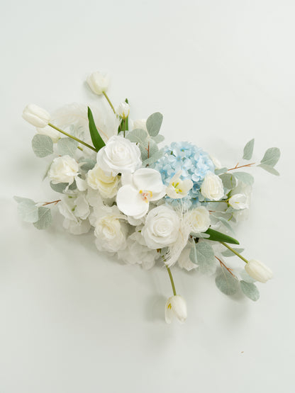 15-Inch Elegant Tulips, Roses &amp; Ranunculus Welcome Sign Flower for Wedding Welcome Area and Reception in Baby Blue &amp; Ivory | Serena