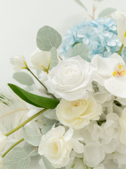 15-Inch Elegant Tulips, Roses &amp; Ranunculus Welcome Sign Flower for Wedding Welcome Area and Reception in Baby Blue &amp; Ivory | Serena