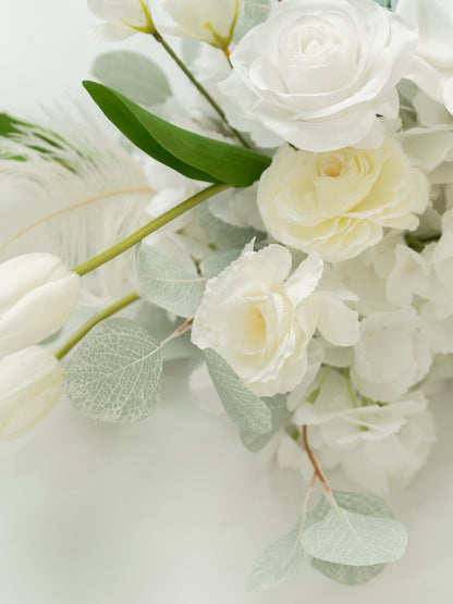 15-Inch Elegant Tulips, Roses &amp; Ranunculus Welcome Sign Flower for Wedding Welcome Area and Reception in Baby Blue &amp; Ivory | Serena
