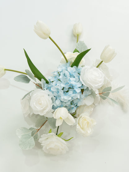 15-Inch Elegant Tulips, Roses &amp; Ranunculus Welcome Sign Flower for Wedding Welcome Area and Reception in Baby Blue &amp; Ivory | Serena