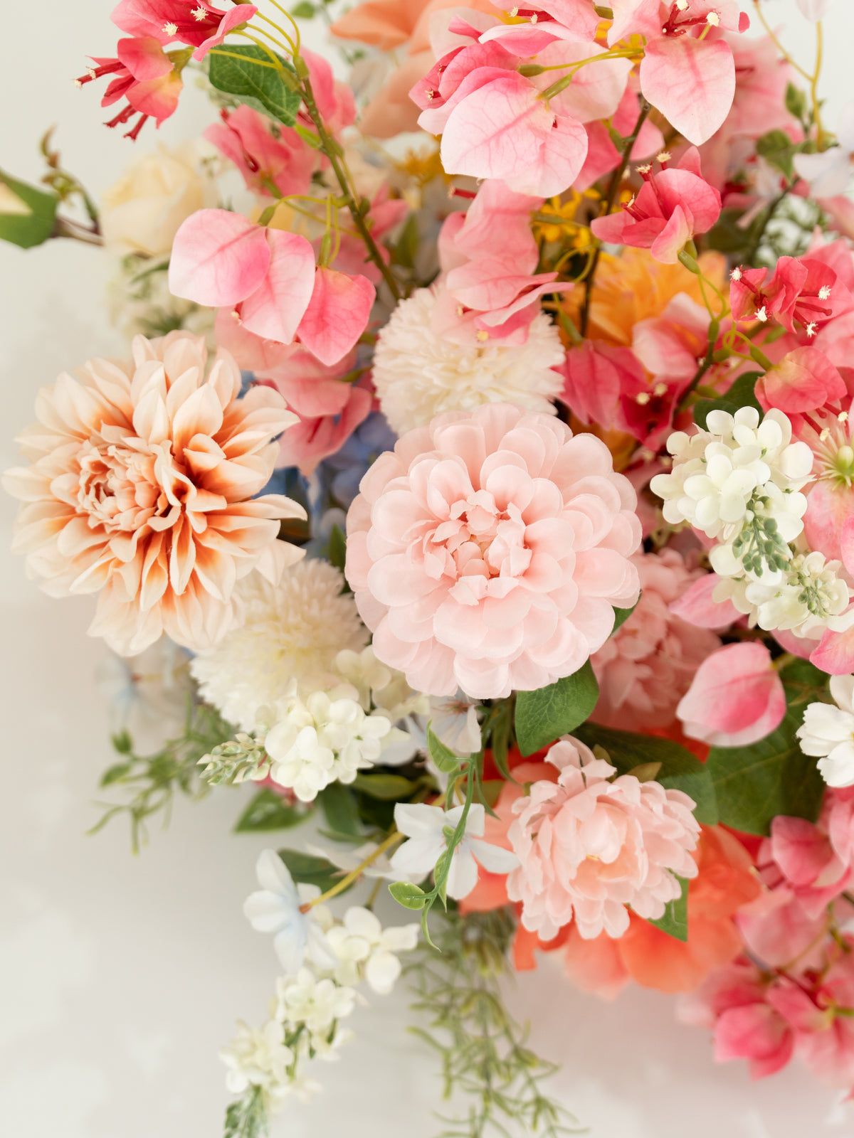 Vibrant Bougainvillea, Dahlias, Coral Charm Peonies &amp; Daisies Small Centerpiece for Wedding Reception and Table Decor in Coral &amp; Pink | Grace (2, 4 or 8 pieces)