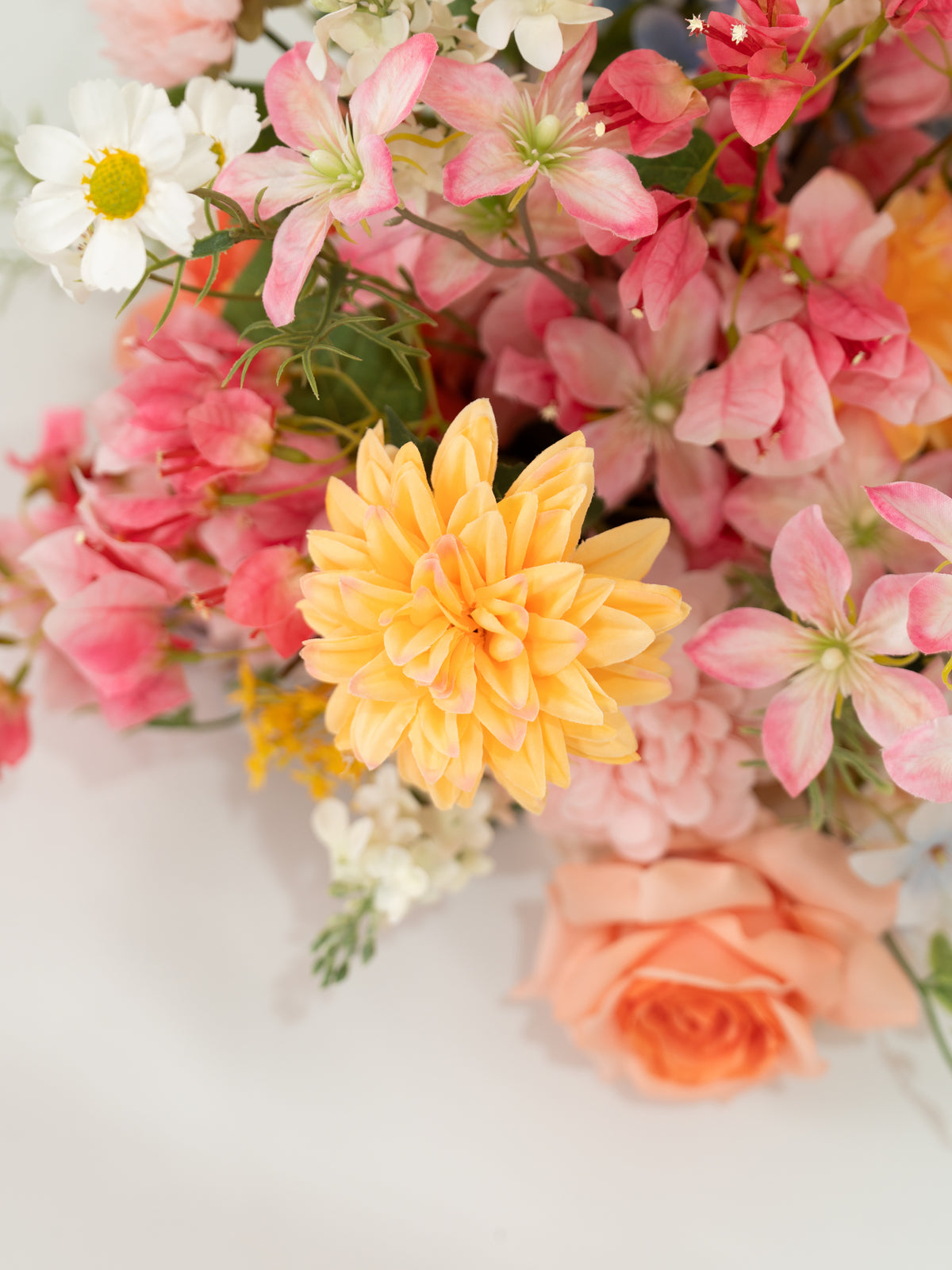 Vibrant Bougainvillea, Dahlias, Coral Charm Peonies &amp; Daisies Small Centerpiece for Wedding Reception and Table Decor in Coral &amp; Pink | Grace (2, 4 or 8 pieces)