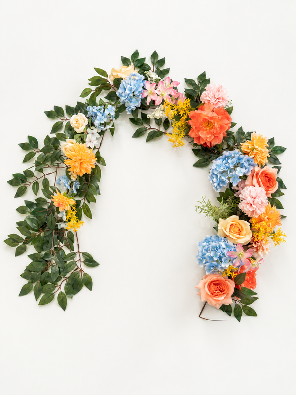 5-6ft Charming Dahlias Garden roses Hydrangeas Flower Garland for Wedding or Home Door Decor in Coral & Pink | Grace