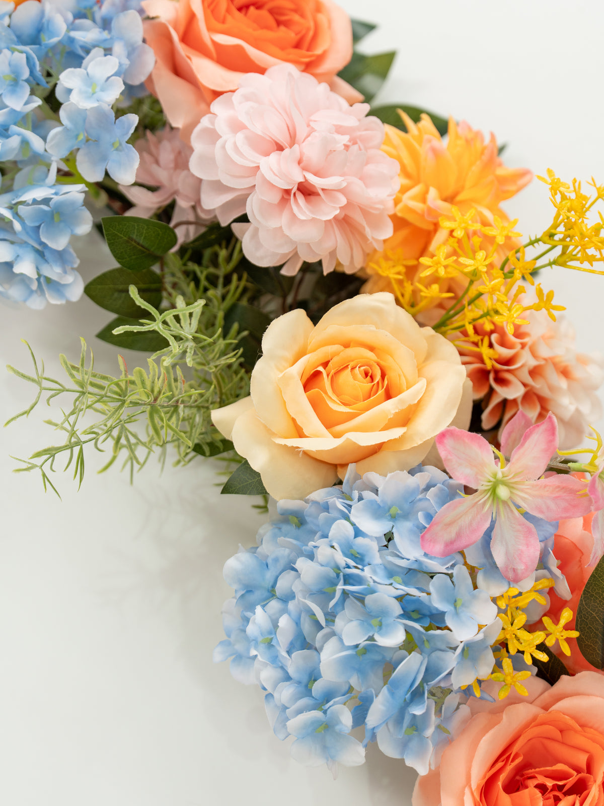 5-6ft Charming Dahlias Garden roses Hydrangeas Flower Garland for Wedding or Home Door Decor in Coral &amp; Pink | Grace