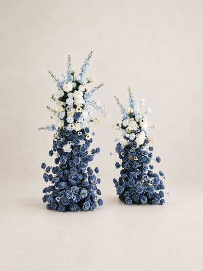 Aurevia: White &amp; Blue Wedding Background Arch KT Backdrop Decorative Flower Row Excludes Frame