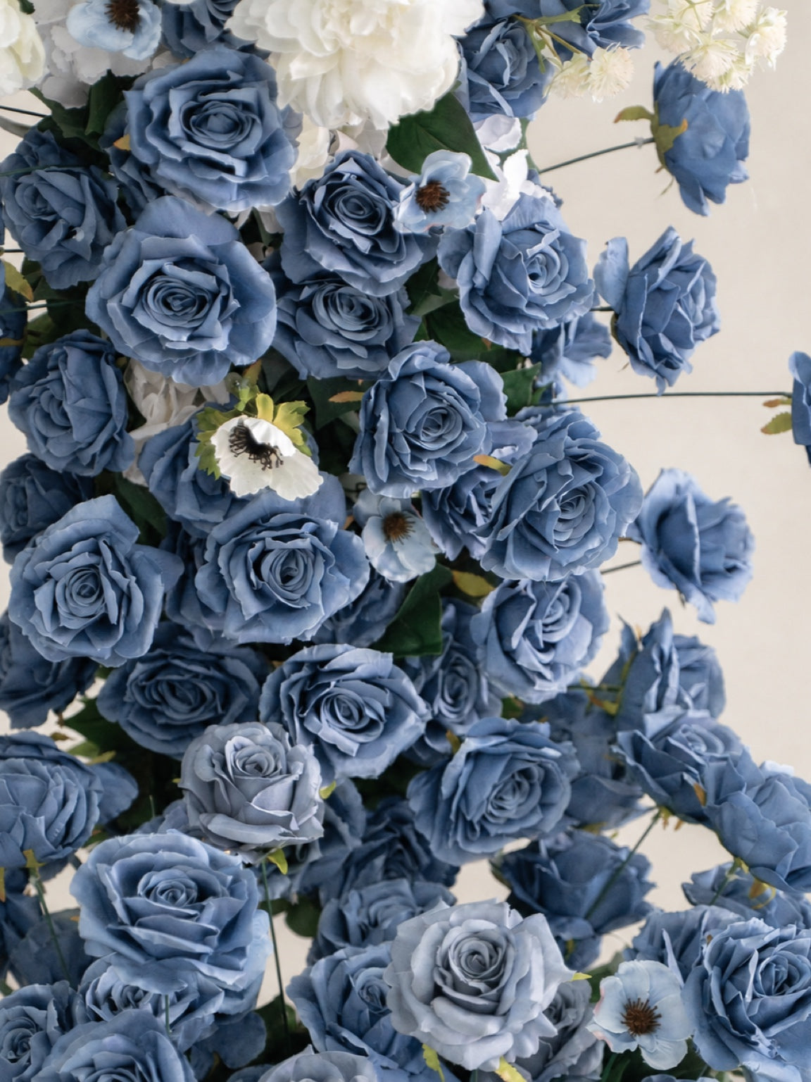 Aurevia: White &amp; Blue Wedding Background Arch KT Backdrop Decorative Flower Row Excludes Frame