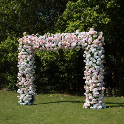 Melina：5D Fabric Artificial rolling up curtain flower wall + Matching style arch