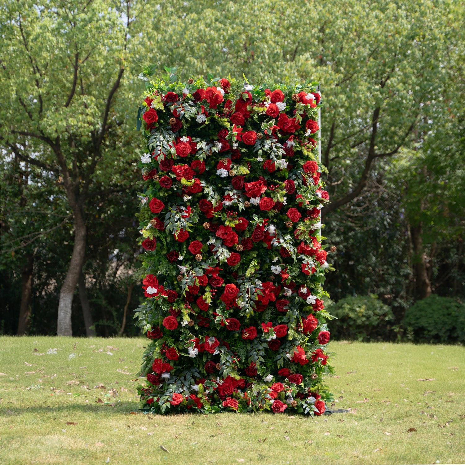 MC-A: Christmas Fabric Backdrop Artificial rolling up flower wall 4*8ft/8*8ft+Xmas Loose Flowers