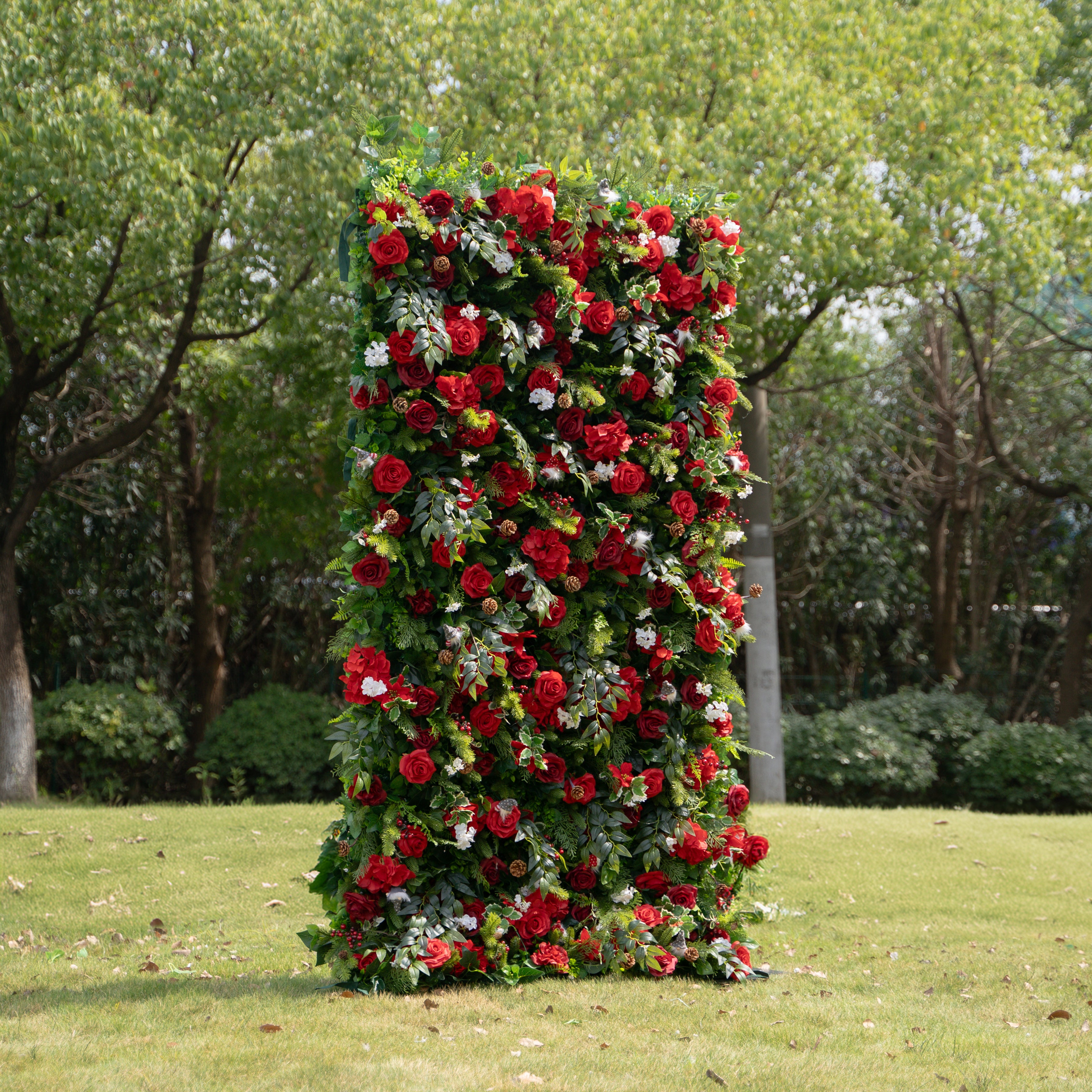 MC-A: Christmas Fabric Backdrop Artificial rolling up flower wall 4*8ft/8*8ft+Xmas Loose Flowers