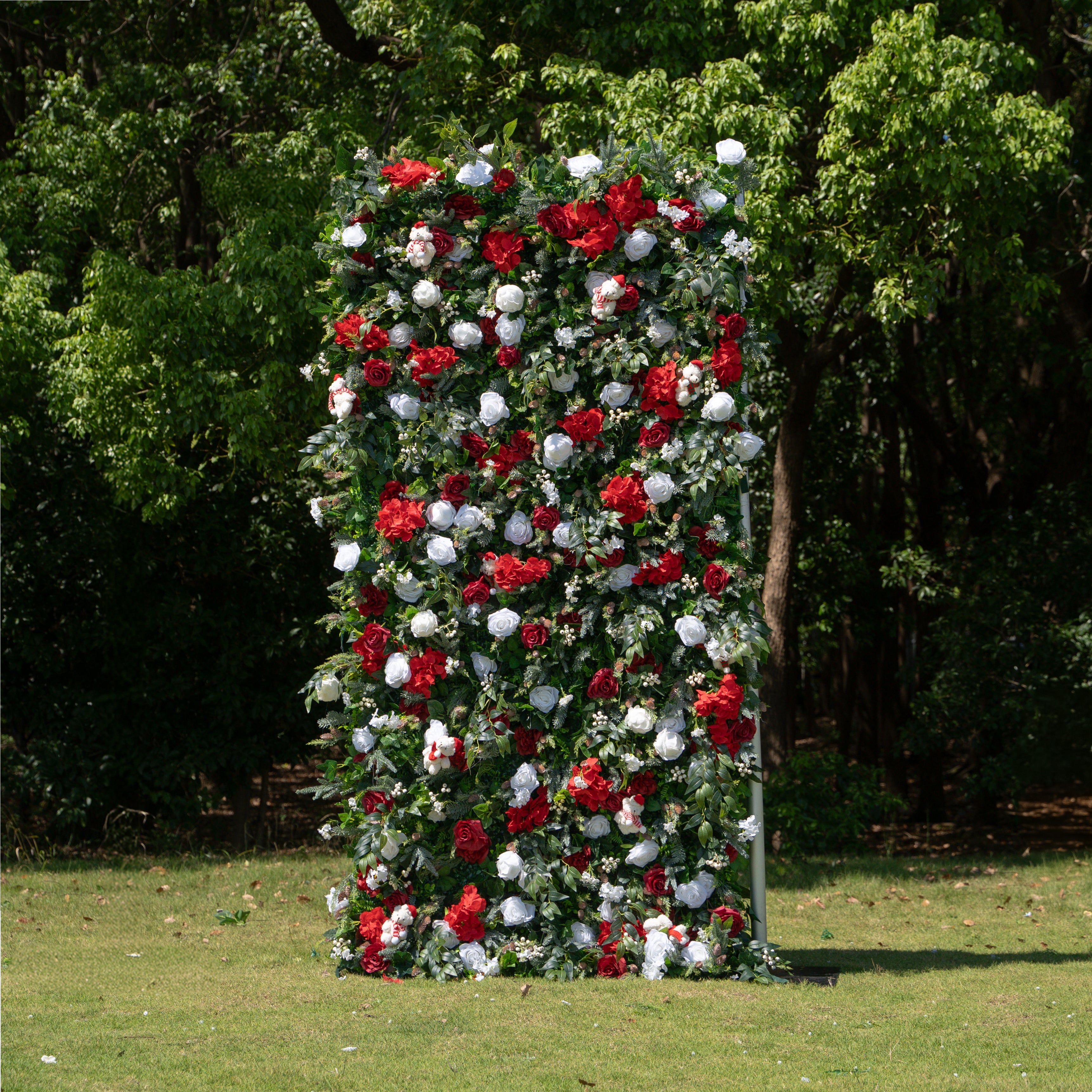 MC-5: Christmas Fabric Backdrop Artificial rolling up flower wall 4*8ft/8*8ft+Xmas Loose Flowers