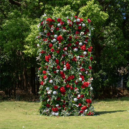 MC-2: Christmas Fabric Backdrop Artificial rolling up flower wall 4*8ft/8*8ft+Xmas Loose Flowers