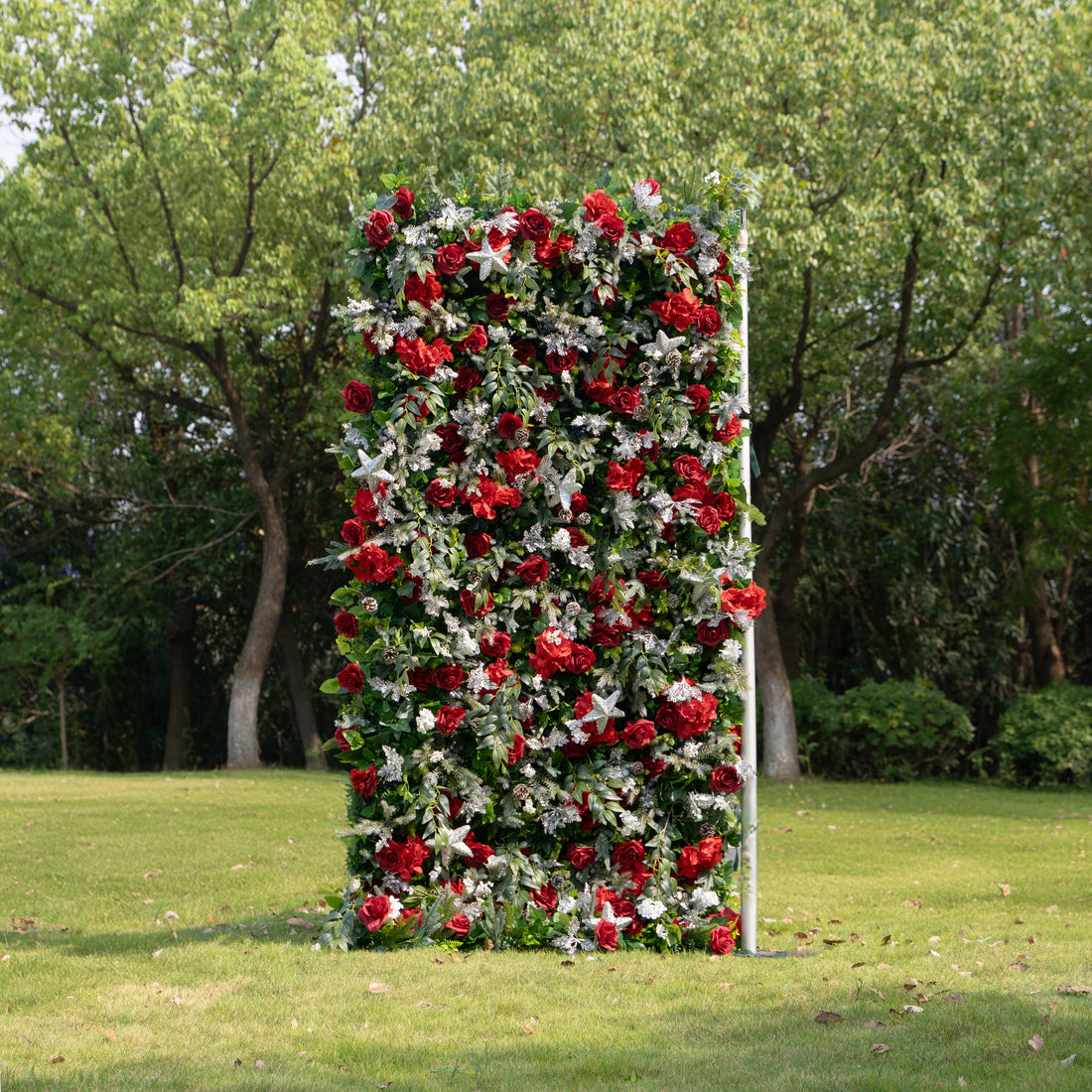 MC-B: Christmas Fabric Backdrop Artificial rolling up flower wall 4*8ft+Xmas Loose Flowers+ 1 Flower Wall Stand Rose Morning